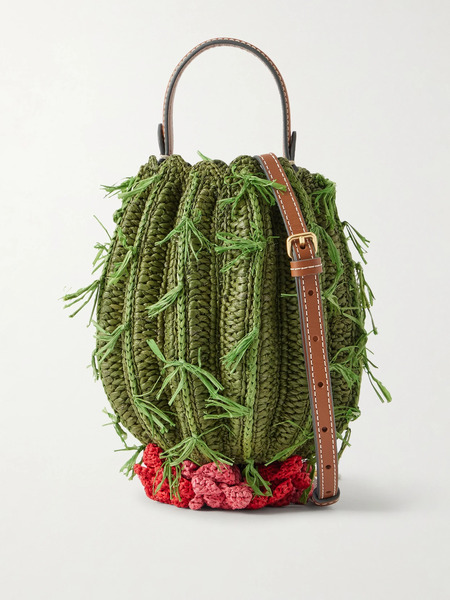  Anya Hindmarch Anya Hindmarch - Cactus Leather-trimmed Raffia Shoulder Bag - Green 