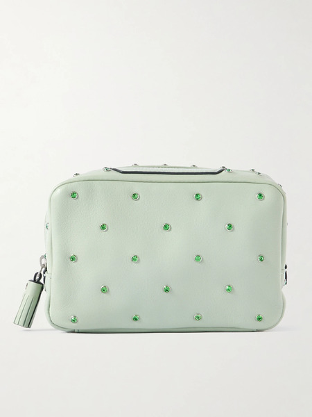  Anya Hindmarch Anya Hindmarch - Important Things Tasseled Crystal-embellished Leather Cosmetics Case - Light Green 