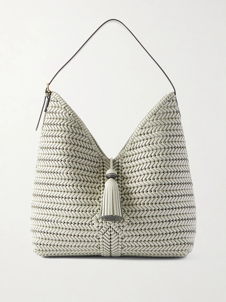  Anya Hindmarch Anya Hindmarch - The Neeson Tasseled Woven Leather Tote - Mint 