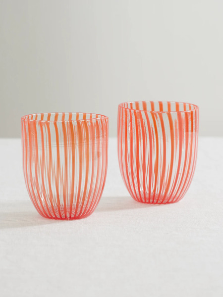 Aquazzura Casa Aquazzura Casa - Capri Set Of Two Striped Glass Tumblers - Red 