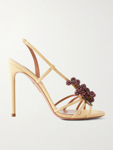  Aquazzura Aquazzura - Raspberry Punch 105 Embellished Raffia Slingback Sandals - Neutral 