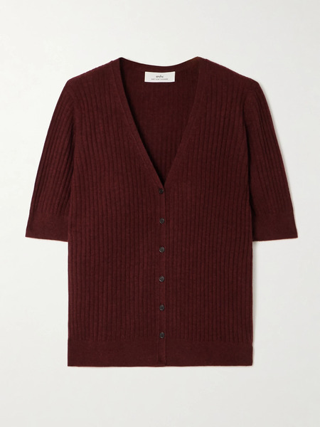  Arch4 Arch4 - Katya Ribbed Organic Cashmere Cardigan - Burgundy 