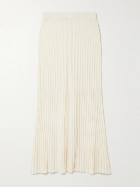  Arch4 Arch4 - Nillie Ribbed Organic Cashmere Midi Skirt - Ivory 