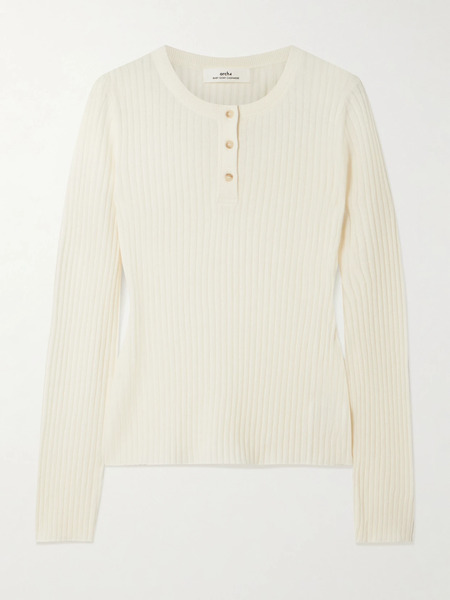  Arch4 Arch4 - Noa Ribbed Organic Cashmere Top - Ivory 