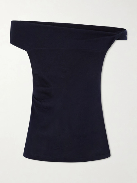 Arch4 Arch4 - Off-the-shoulder Silk And Cashmere-blend Top - Navy 