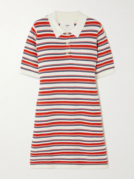  Arch4 Arch4 - Solva Striped Cotton, Silk And Cashmere-blend Mini Dress - Red 