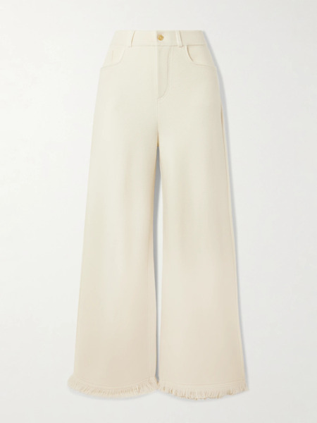  Arch4 Arch4 - Storme Frayed Organic Wool And Cashmere-blend Wide-leg Pants - Ivory 