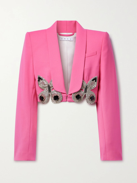  Area Area - Cropped Crystal-embellished Wool-blend Crepe Blazer - Pink 