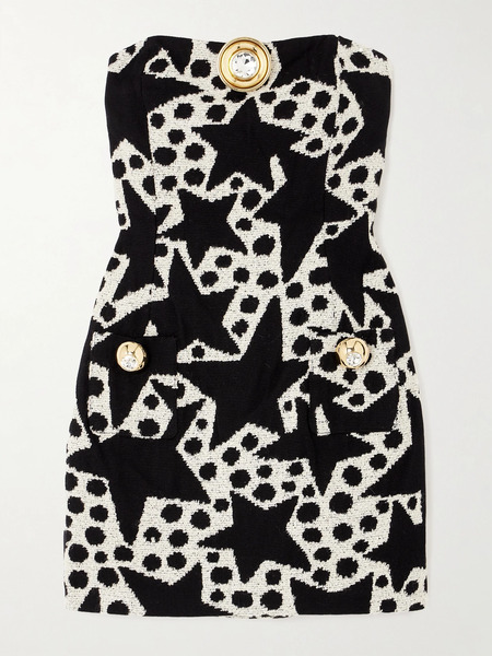  Area Area - Strapless Embellished Cotton-blend Jacquard Mini Dress - Black 