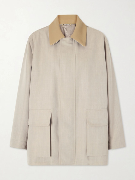  Auralee Auralee - Leather-trimmed Wool-canvas Jacket - Gray 