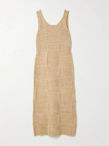  Auralee Auralee - Paneled Cotton And Linen-blend Knitted Midi Dress - Brown 