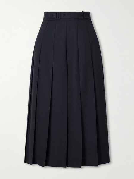 Auralee Auralee - Pleated Wool And Mohair-blend Midi Skirt - Navy 