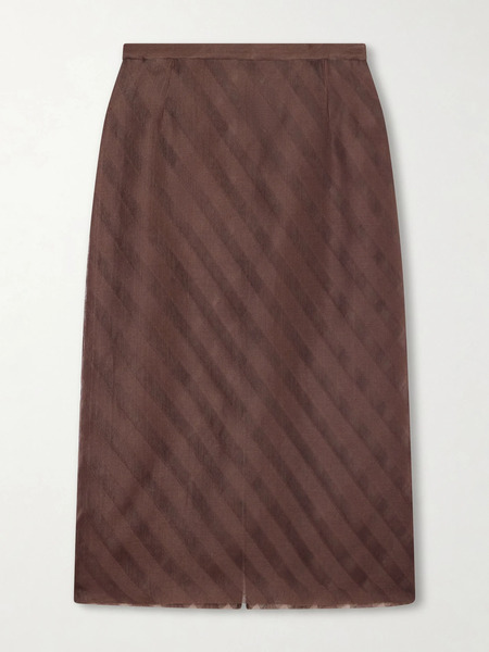  Auralee Auralee - Striped Silk And Cotton-blend Jacquard Midi Skirt - Dark Brown 