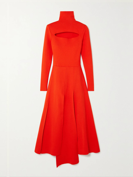  A.w.a.k.e. Mode A.w.a.k.e. Mode - Asymmetric Cutout Stretch-knit Turtleneck Dress - Red 