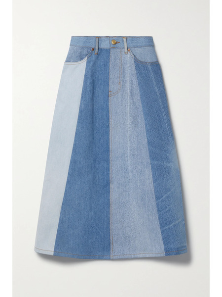  B Sides B Sides - Simone Patchwork Upcycled Denim Midi Skirt - Light Denim 