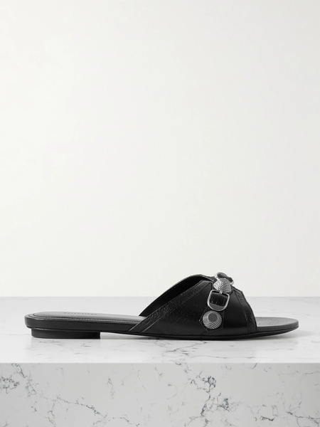  Balenciaga Balenciaga - Cagole Embellished Textured-leather Sandals - Black 