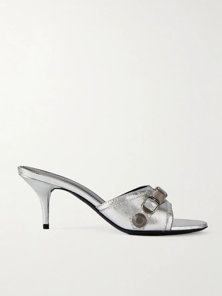  Balenciaga Balenciaga - Cagole Metallic Leather Mules - Silver 