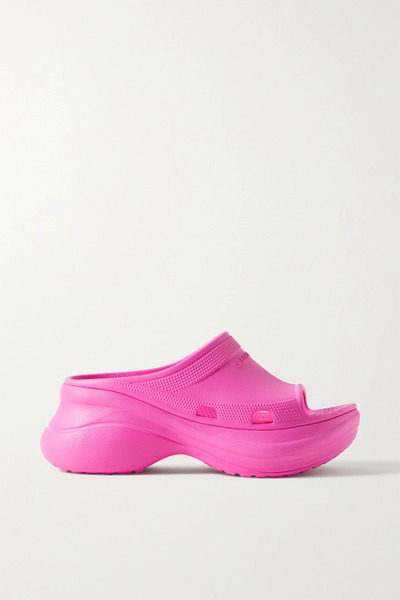  Balenciaga Balenciaga - + Crocs Pool Perforated Neon Rubber Slides - Pink 
