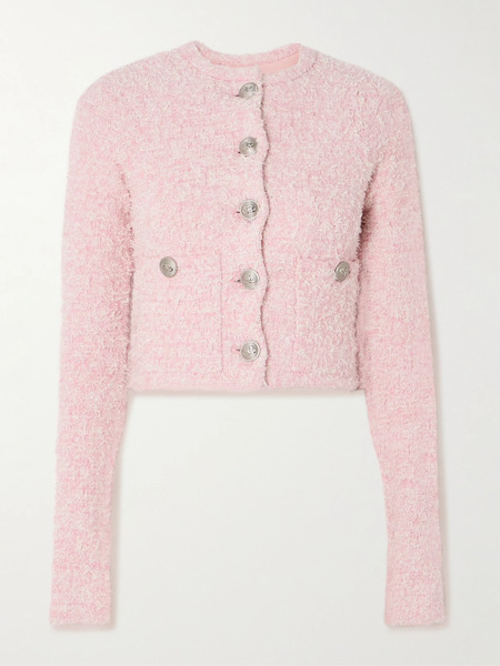  Balenciaga Balenciaga - Cropped Metallic Cotton-blend Tweed Cardigan - Pink 