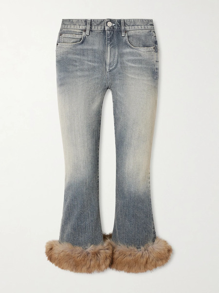  Balenciaga Balenciaga - Cropped Plush-trimmed Low-rise Flared Jeans - Light Denim 
