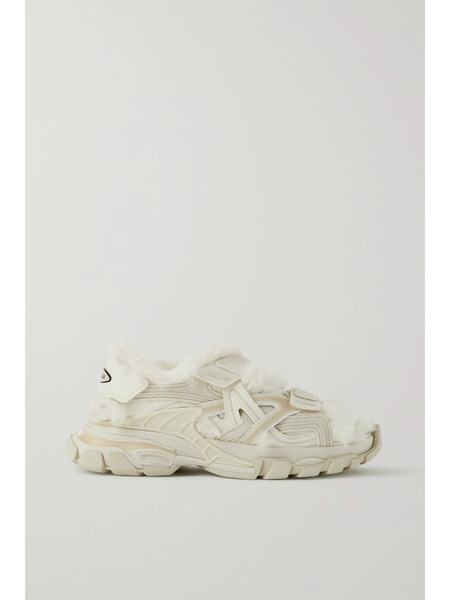  Balenciaga Balenciaga - Faux Fur-lined Leather And Rubber Sandals - White 