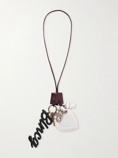  Balenciaga Balenciaga - Le City Embellished Textured-leather, Silver And Gold-tone Key Fob - Burgundy 