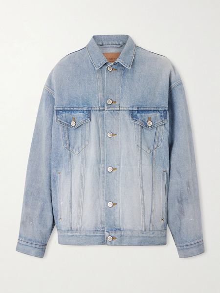  Balenciaga Balenciaga - Oversized Distressed Printed Denim Jacket - Light Denim 