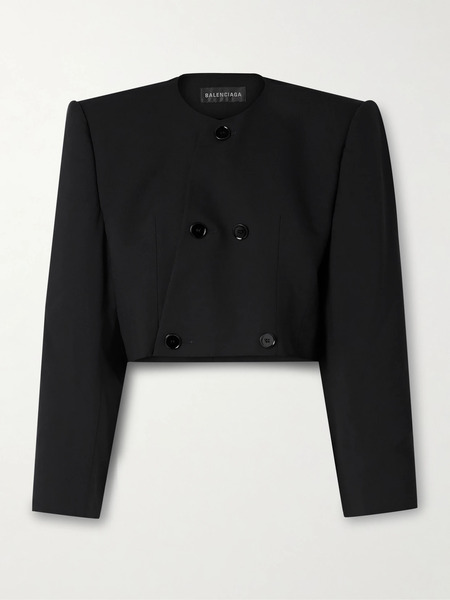  Balenciaga Balenciaga - Spencer Cropped Asymmetric Double-breasted Wool Jacket - Black 