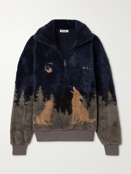  Bally Bally - Printed Fleece Half-zip Jacket - Dark Brown 
