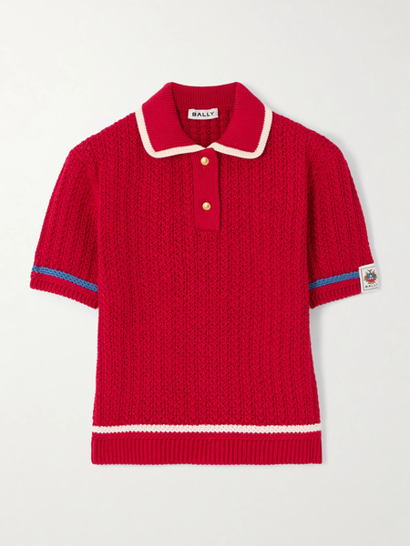  Bally Bally - Striped Open-knit Cotton Polo Shirt - Red 