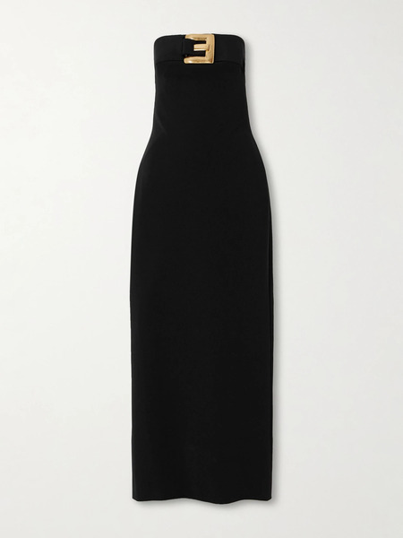  Balmain Balmain - Buckle-embellished Jersey Bustier Midi Dress - Black 