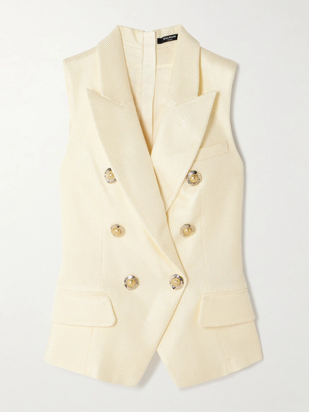  Balmain Balmain - Button-embellished Jacquard Vest - Ecru 