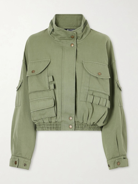  Balmain Balmain - Cotton And Linen-blend Twill Bomber Jacket - Army Green 