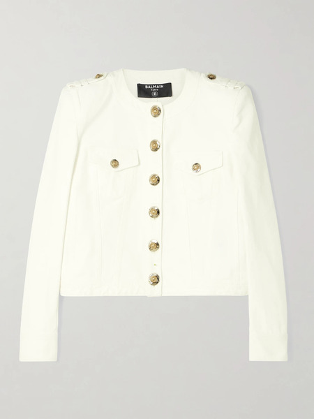  Balmain Balmain - Cropped Button-embellished Cotton-canvas Jacket - White 