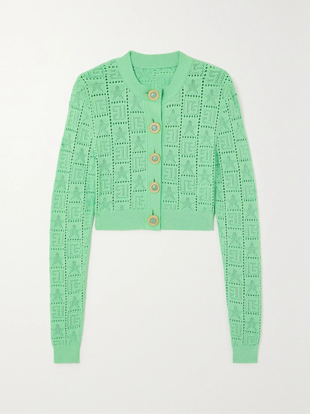  Balmain Balmain - Cropped Pointelle-knit Cardigan - Turquoise 
