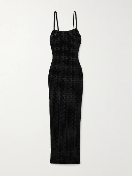  Balmain Balmain - Devoré-velvet Midi Dress - Black 