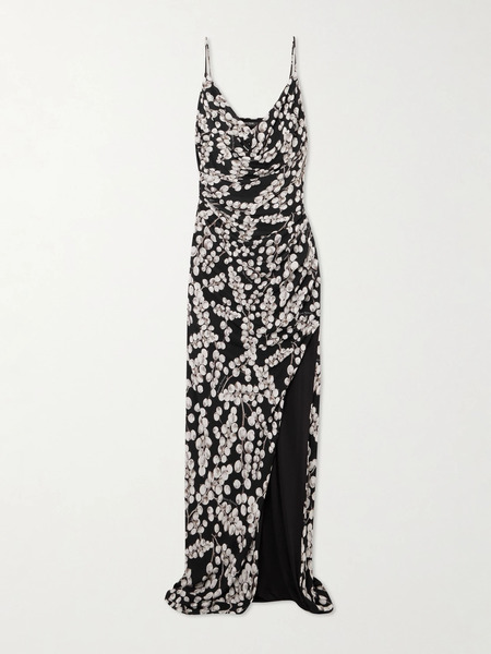  Balmain Balmain - Draped Printed Crepe Maxi Dress - Black 