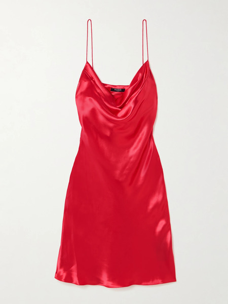  Balmain Balmain - Draped Satin Mini Dress - Red 