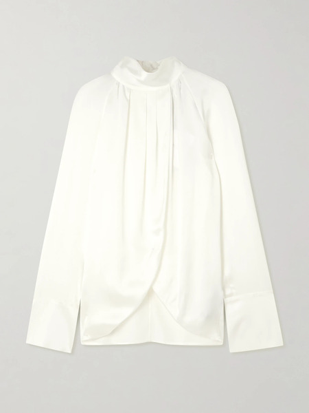  Balmain Balmain - Draped Silk-satin Blouse - White 