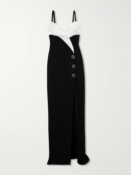  Balmain Balmain - Draped Two-tone Crepe Gown - Black 