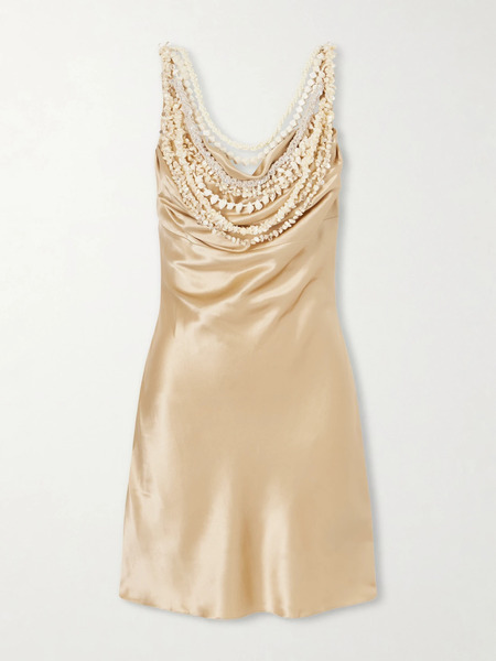  Balmain Balmain - Embellished Draped Silk-satin Mini Dress - Beige 