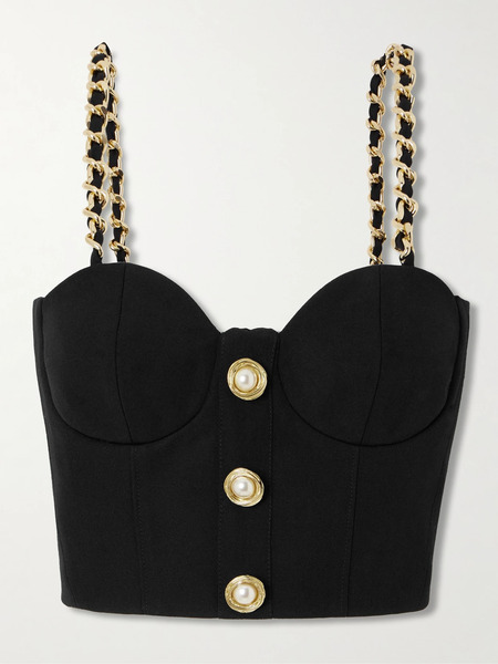  Balmain Balmain - Embellished Wool Bustier Top - Black 