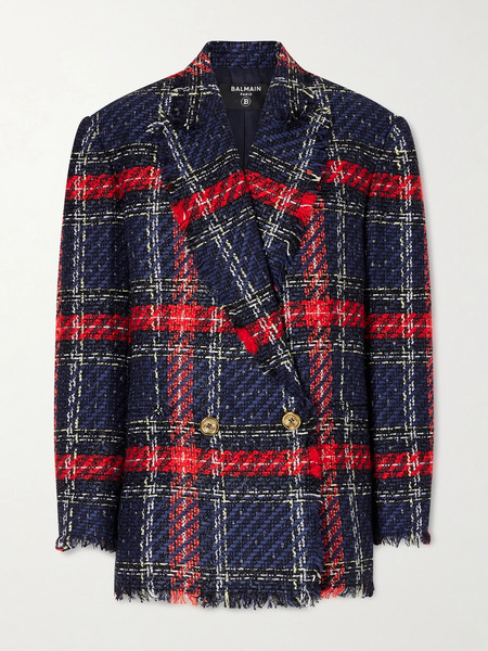  Balmain Balmain - Fringed Checked Tweed Jacket - Multi 