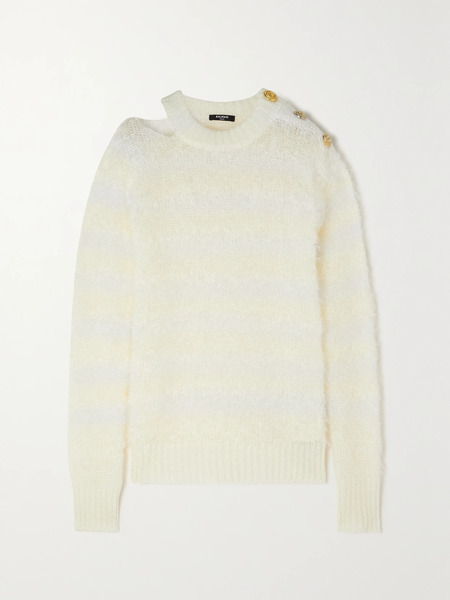  Balmain Balmain - Metallic Button-embellished Mohair-blend Sweater - Off-white 