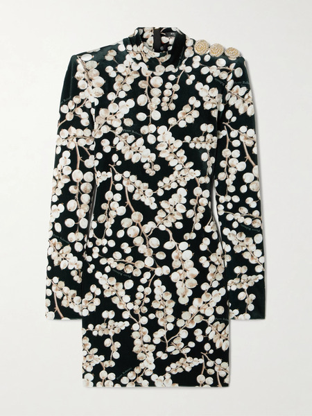  Balmain Balmain - Open-back Embellished Printed Velvet Mini Dress - Black 