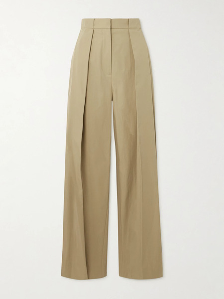  Balmain Balmain - Pleated Cotton-poplin Wide-leg Pants - Beige 
