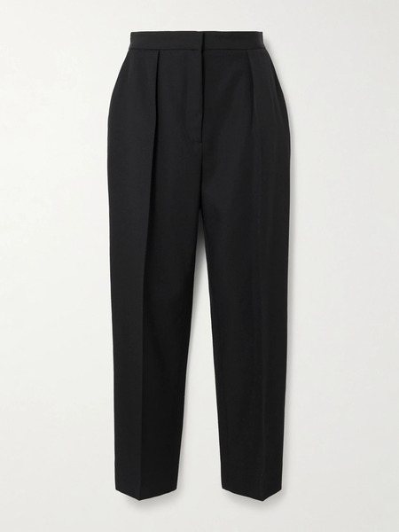  Balmain Balmain - Pleated Grain De Poudre Wool Tapered Pants - Black 