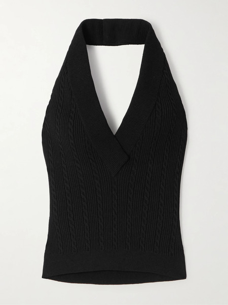  Balmain Balmain - Ribbed Cable-knit Halterneck Top - Black 