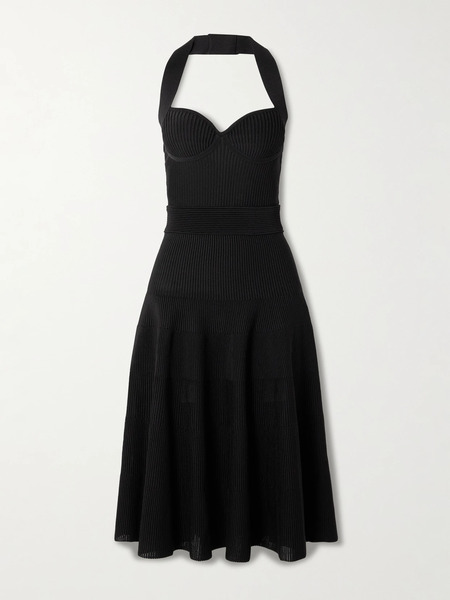  Balmain Balmain - Ribbed Jersey Halterneck Midi Dress - Black 