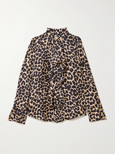  Balmain Balmain - Ruffled Leopard-print Silk Blouse - Leopard Print 